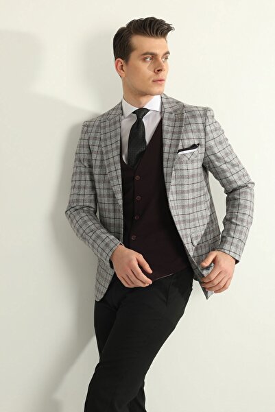 Fc Plus Bordo Kombinli Yelekli Erkek Takım Elbise - Slım Fıt