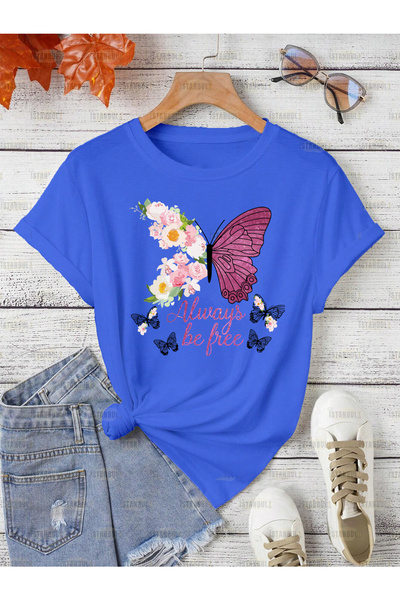aynewmoda Тениска с флорален принт и пеперуди Always Be Free Oversize