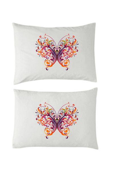 Elbasan Tekstil 2 Pillow Cases 50 X 70 cm Butterfly Printed Zippered