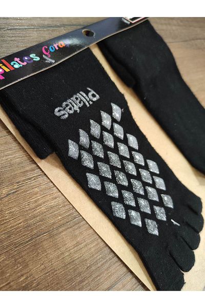 Leement socks Черни бамбукови дамски чорапи - 1 чифт с пластини за пръсти, средна част на крачола, неплъзгащи се, специално производство
