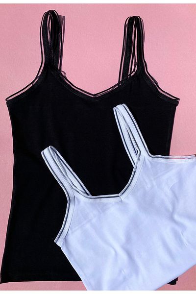 VicTroy Women's V-Neck Cotton Undershirt - Stylish Model, 2 Pieces Black and White