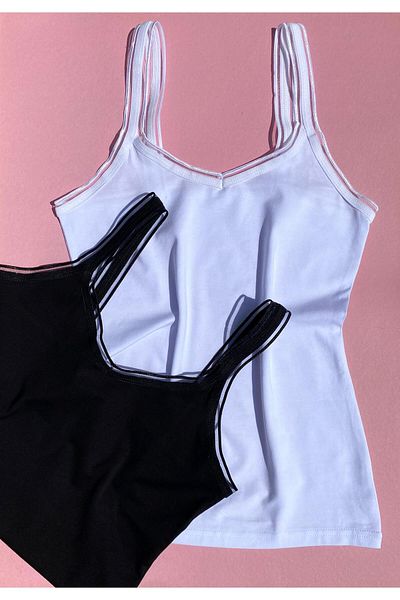 VicTroy Women's V-Neck Cotton Undershirt - Stylish Model, 2 Pieces Black and White