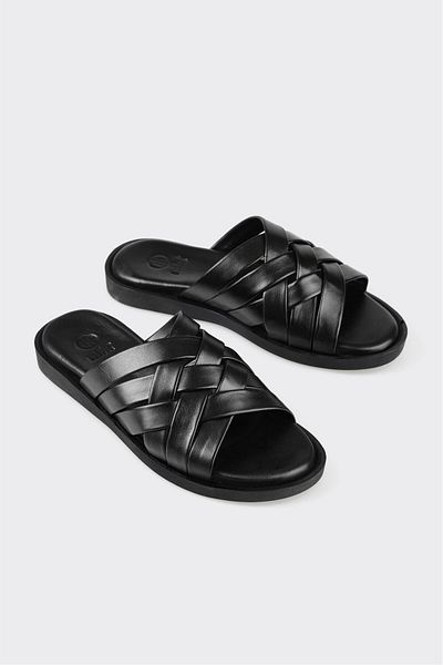 Elle Shoes شبشب رجالي من الجلد الأسود
