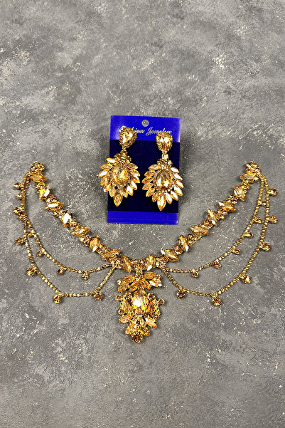 Limelia موديل Ahu الذهبي - مجموعة شعر الزفاف والزفاف بشراشيب، مجموعة أقراط مك...