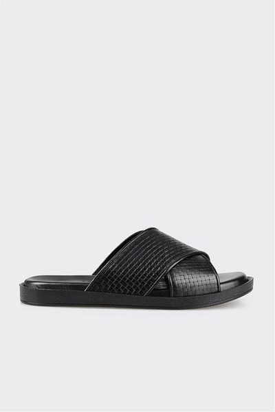 Elle Shoes نعال رجالية من الجلد الأسود