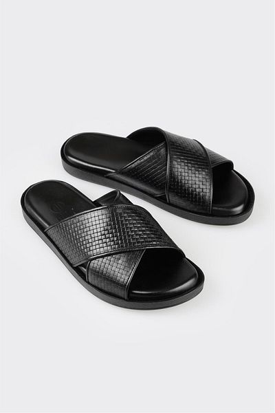 Elle Shoes نعال رجالية من الجلد الأسود