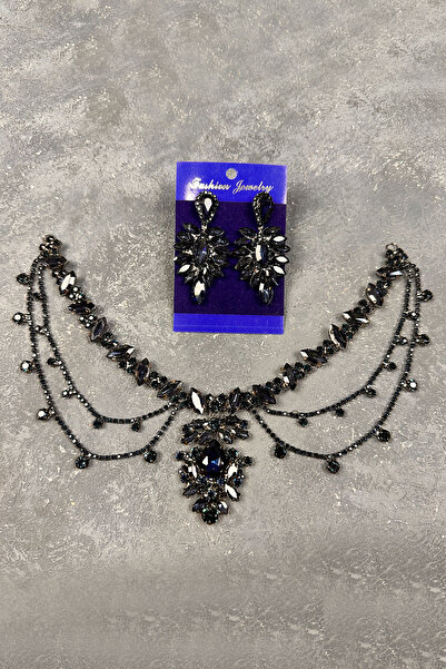 Limelia Ahu Model Püsküllü Gelin Kına ve Düğün Saç Takısı Damla Küpe Set Laci...