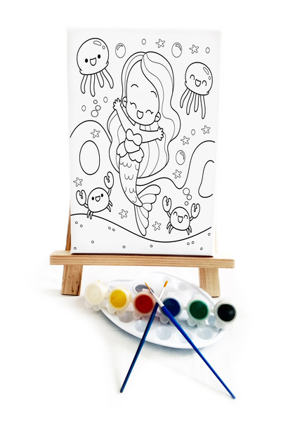 lilafil Neşeli Deniz Kızı Çocuk Ressam Seti - 20x 30 cm Önçizimli Tuval, 2 Ad...