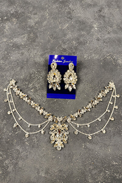 Limelia طقم العروس والزفاف - طقم أقراط متدلية بشراشيب موديل Ahu باللون الفضي