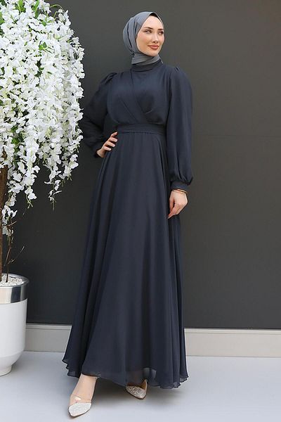 GİZ AGİYİM Smoke Colored Crossed Chiffon Dress