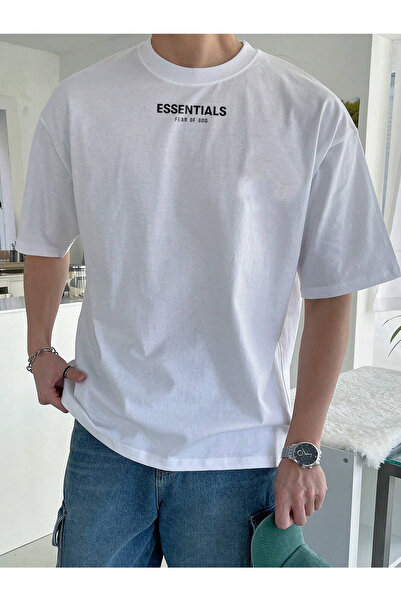 De Carte Tricou alb oversize pentru bărbați Essentials - O calitate, cu guler...