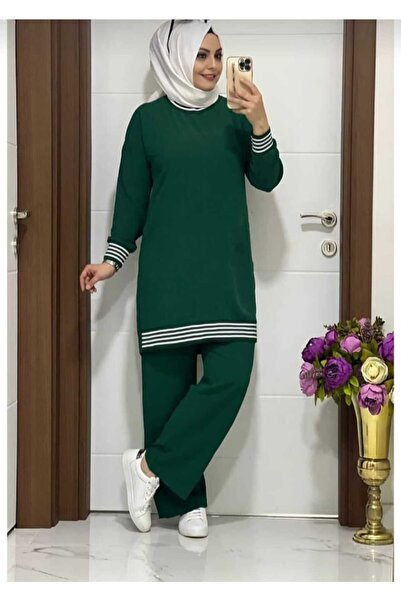 ECK MODA طقم نسائي من الكتان Aerobin - طقم سفلي وعلوي بتفاصيل مضلعة