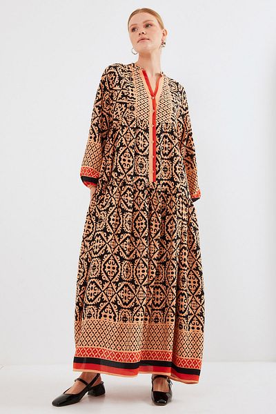 Bigdart 2423 Model Authentic Patterned Dress - Y. Beige