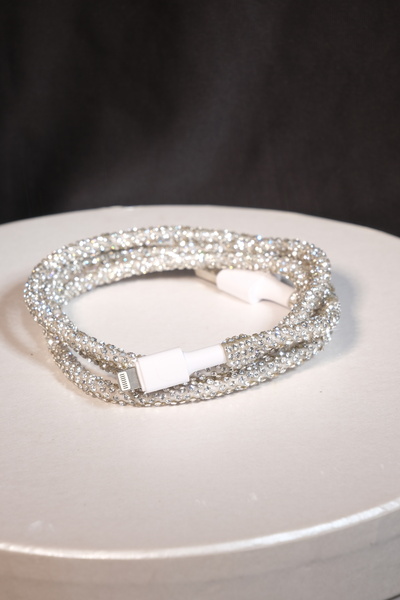 TASARIM ARABAM ATİKE ELİF AKIN Gümüş Taşlı Şarj Kablosu B Kalite