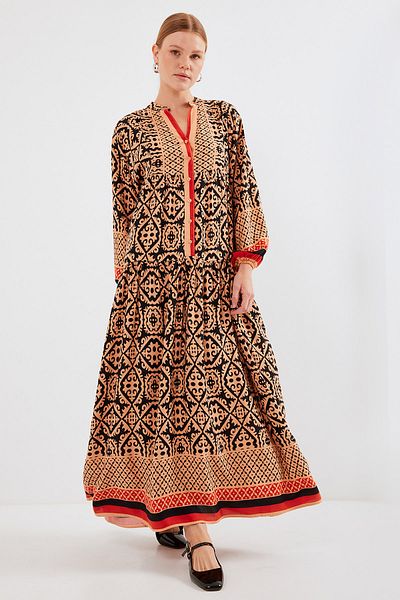 Bigdart 2423 Model Authentic Patterned Dress - Y. Beige