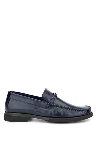 Tamer Tanca Navy Blue Genuine Leather Men's Loafer Shoes