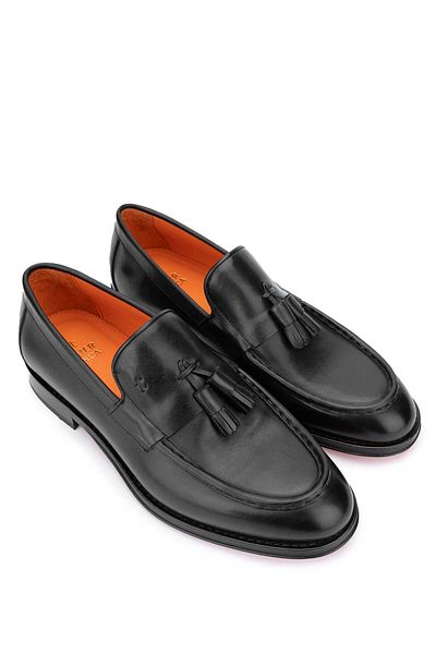 Tamer Tanca Genuine Leather Black Men's Loafer Shoes