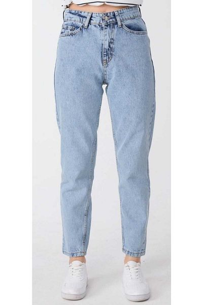 MAKRAS EXCLUSIVE Blugi de damă Dora cu talie înaltă Lycra Blue Mom Jeans