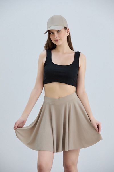 YUSUF CAN KARATAŞ KARATAŞ GİYİM Mink Flared Sandy Fabric - Flounced Shorts Φούστα, Ελαστική μέση