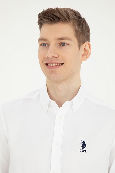 U.S. Polo Assn. Ανδρικό λευκό μακρυμάνικο πουκάμισο Basic 50282589-VR013