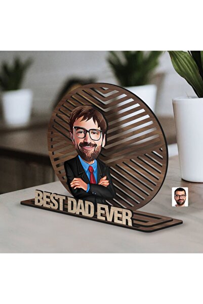 Bk Gift Kişiye Özel 3 Katmanlı Baba Karikatürlü Ahşap Biblo-6, Babaya Hediye,...
