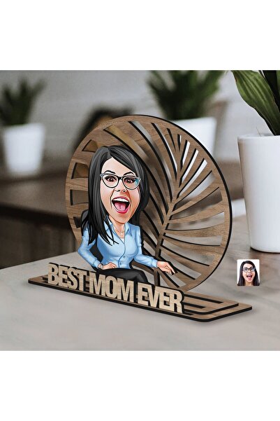 Bk Gift Kişiye Özel 3 Katmanlı Anne Karikatürlü Ahşap Biblo-15 Anneye Hediye,...
