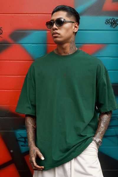 gothamvibes Πράσινο Oversize Ανδρικό T-Shirt - Απλό