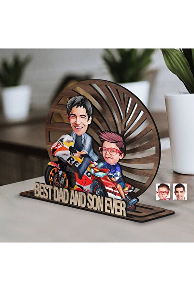 Bk Gift Kişiye Özel 3 Katmanlı Baba-Oğul Karikatürlü Ahşap Biblo-4, Babaya He...