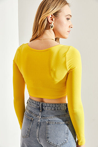 Bianco Lucci Kadın Uzun Kol Kare Yaka Crop Bluz 60251250