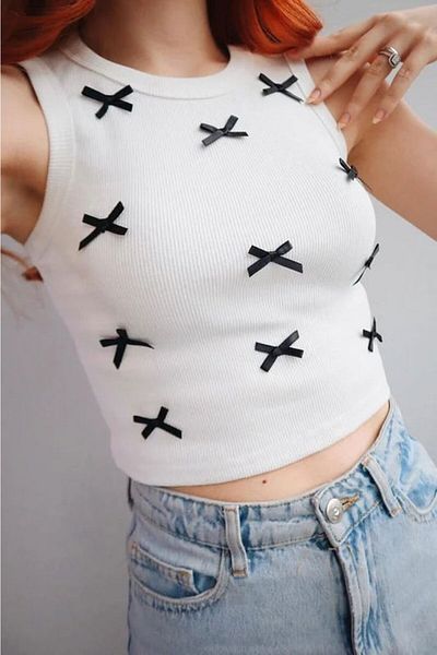Gofeel Y2k Μαύρο Φιόγκο Μαύρη Κορδέλα Crop