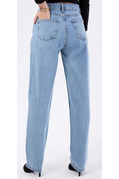 MAKRAS EXCLUSIVE Blugi Mom Lycra cu talie înaltă din anii 90 - Blugi confort Snow Wash