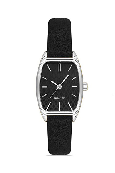 SPECTRUM PREMİUM ساعة يد نسائية بسلك مستطيل من الجلد الصناعي باللون الأسود ST9109AF