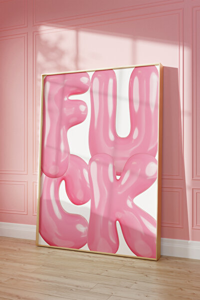 Vinca Prints Estetik Poster, Pembe Bubblegum Letter Poster