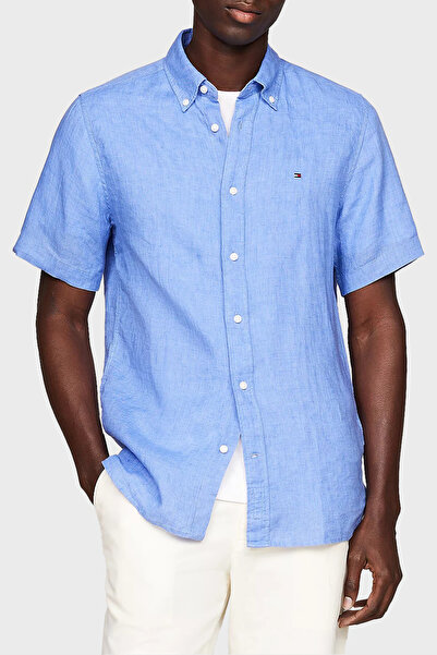 Tommy Hilfiger Düğmeli Yaka Kısa Kollu % 100 Keten Regular Fit Gömlek Erkek G...