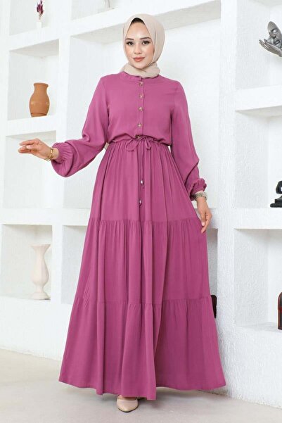 SGS Φόρεμα από βισκόζη Dusty Rose - Δαντέλα στη μέση