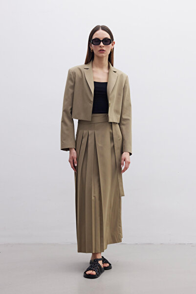 Manuka Green Double Breasted Pleated Skirt