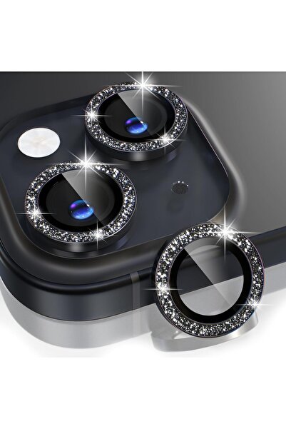 EDELFU iPhone 15/15 Plus için Kamera Lens Koruyucu Simli Metal Kristal Temper...
