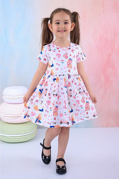 BUUFUU Patterned Short Sleeve Girl's Dress
