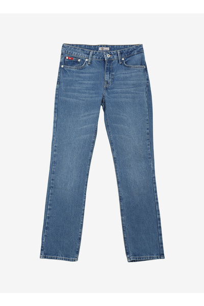 Lee Cooper بنطلون جينز نسائي مستقيم عريض الساق مستقيم أزرق كحلي فاتح نسائي 24...