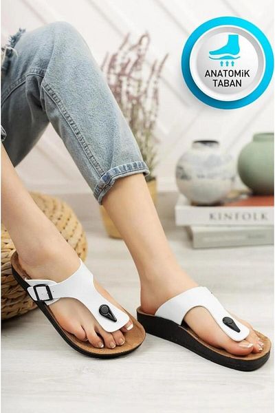 AHS Flex Women - Ανατομικές και Ορθοπεδικές Λευκές Παντόφλες, Σαγιονάρες, Καθημερινές Αντιολισθητικές