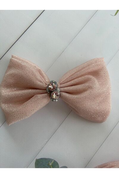 MADE BY PERİ إبزيم للأطفال باللون الوردي، مصنوع من نسيج فضي، مزين بأحجار الكر...