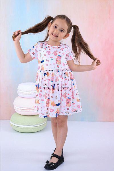 BUUFUU Patterned Short Sleeve Girl's Dress