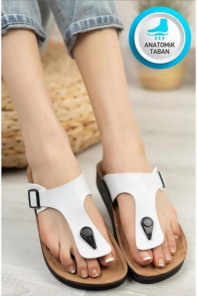 AHS Flex Women - Ανατομικές και Ορθοπεδικές Λευκές Παντόφλες, Σαγιονάρες, Καθημερινές Αντιολισθητικές