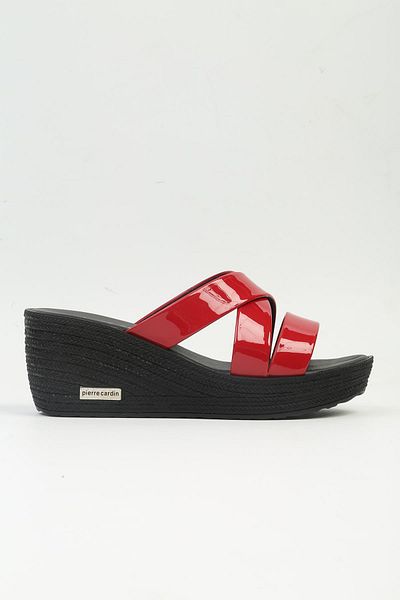 Pierre Cardin ® |   Pc-3505 - 4300 Patent Leather Red-Women's Wedge Heel Slippers