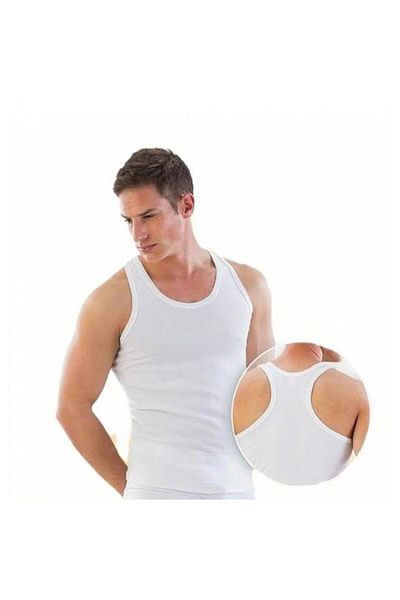 Kuryıldız White Ribbed Men's Sports Tank Top