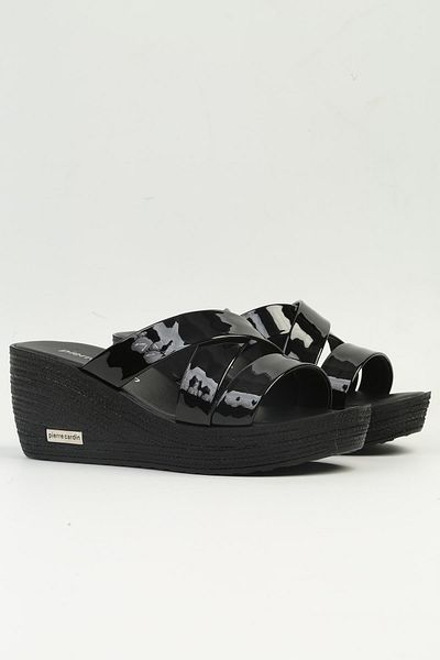 Pierre Cardin ® |   Pc-3505 - 4300 Patent Leather Black-Women's Wedge Heel Slippers