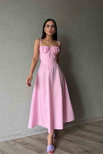Seda Yalçın Atelier Pink Corset Detailed Dress with Thin Straps