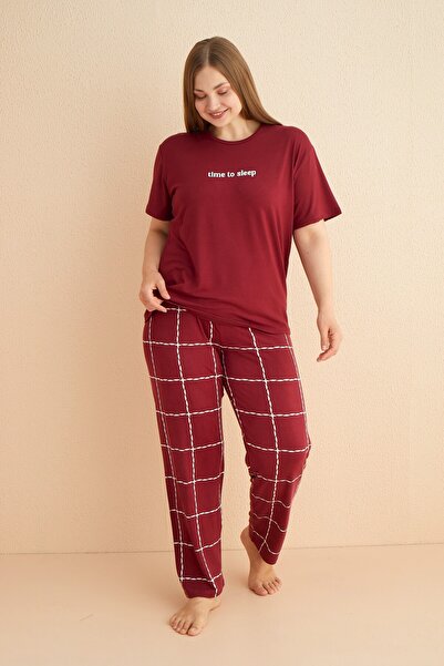 MEBA Claret Red Lycra Milan Σετ κοντομάνικη πιτζάμες Battal - Time To Sleep /30