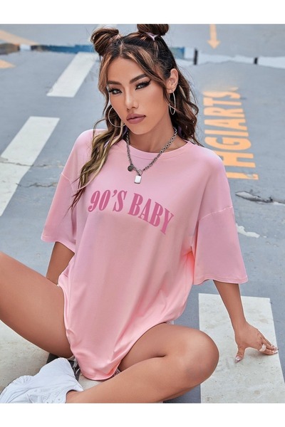 over head oh 90-ih Pink Baby Štampano Oversize kroj Žene T-shirt