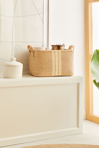 Ocean Home Textile Organizator de rufe dulap din iută pentru camera copiilor - Organizator de jucării, coș de depozitare pliabil 30x21x18